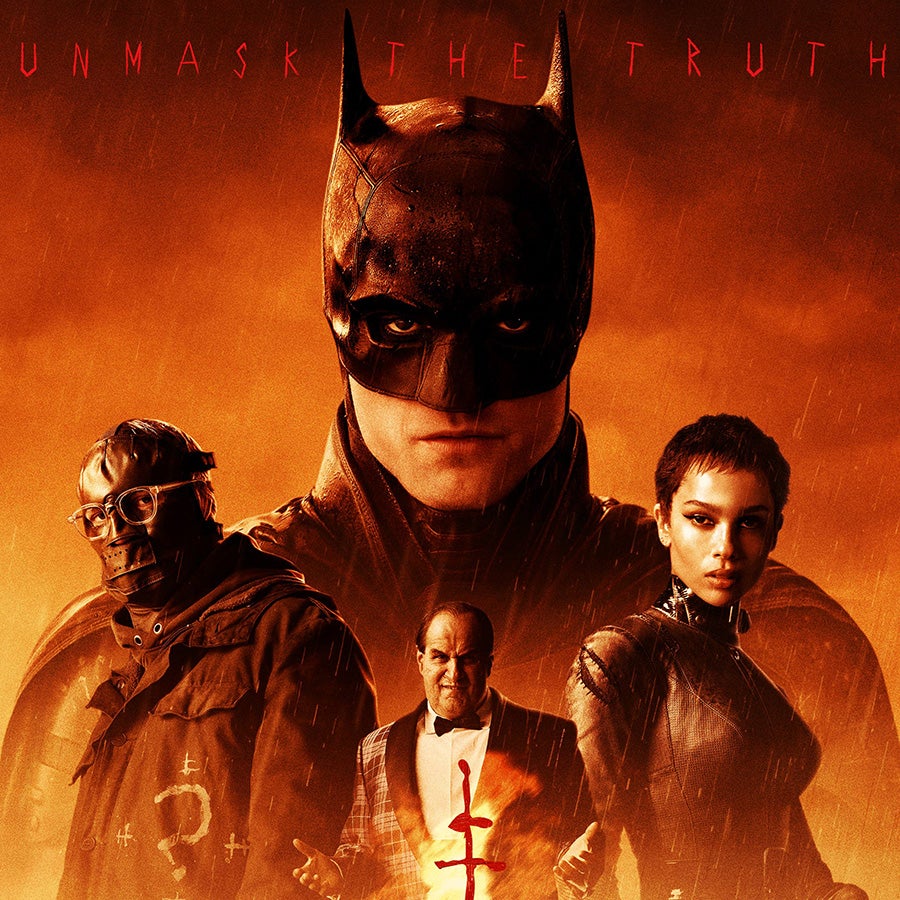 The Batman movie poster with Batman, Riddler, Catwoman, and The Penguin